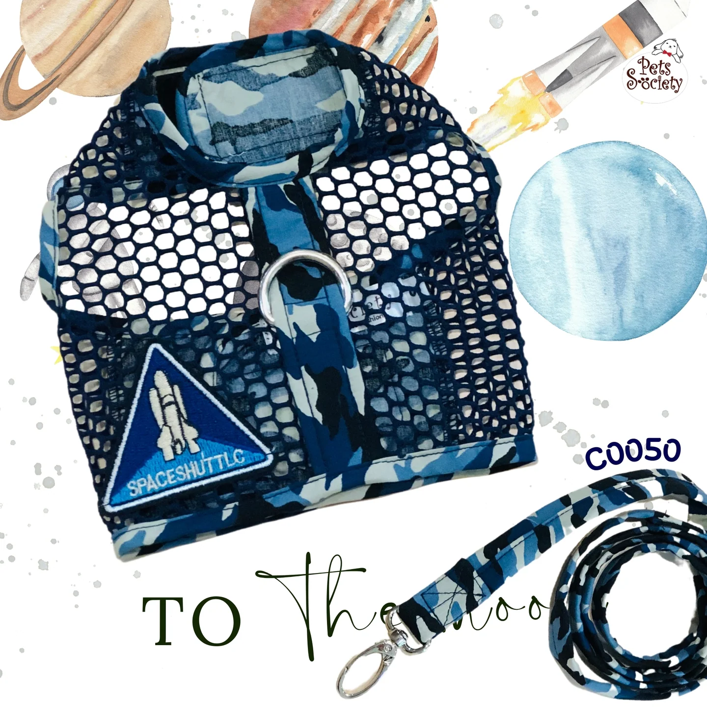 C0050 C0050-L เสื้อรัดอกตาข่าย พร้อมสายจูง - น้ำเงิน J